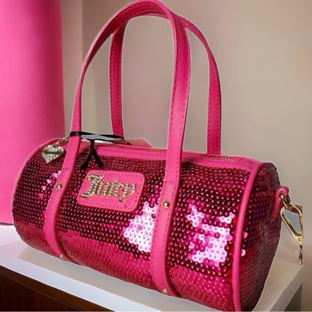 Juicy Couture Los Angeles NWT Hot Pink Y2K Sequin Mini Barrel Bag (P075)